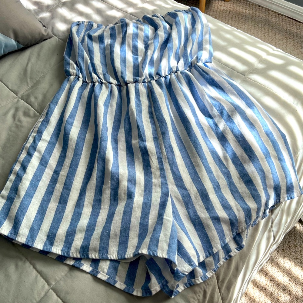 Blue and white romper
